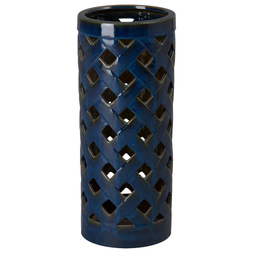 Blue Criss Cross Ceramic Umbrella Stand by Emissary - Image 2