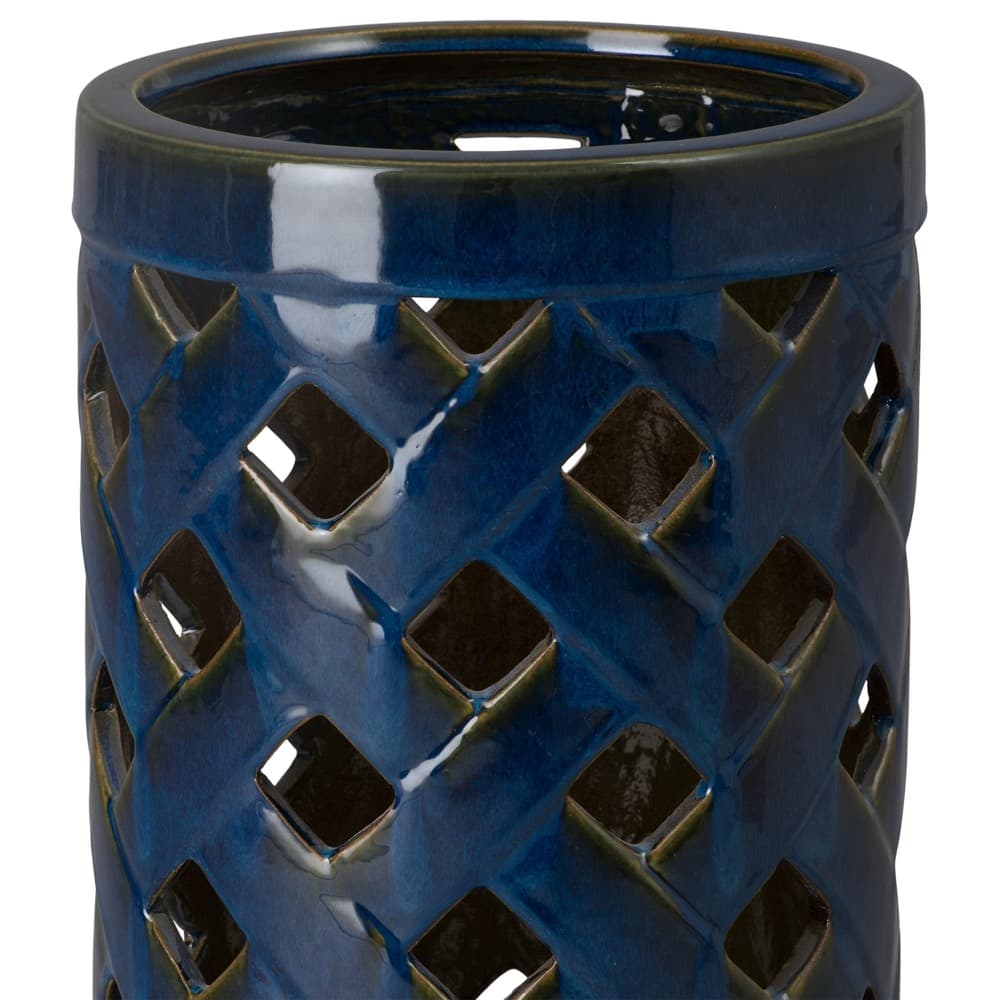 Blue Criss Cross Ceramic Umbrella Stand by Emissary - Image 3