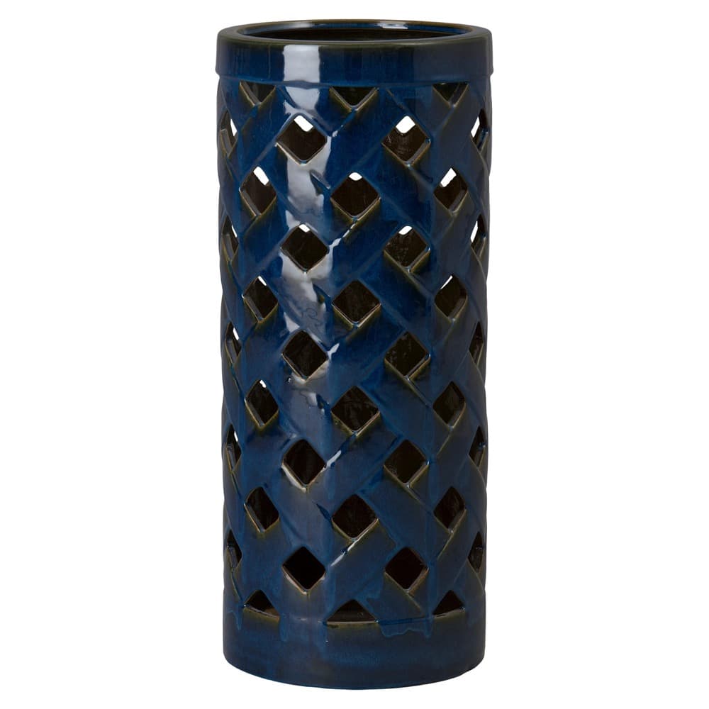 Blue Criss Cross Ceramic Umbrella Stand by Emissary