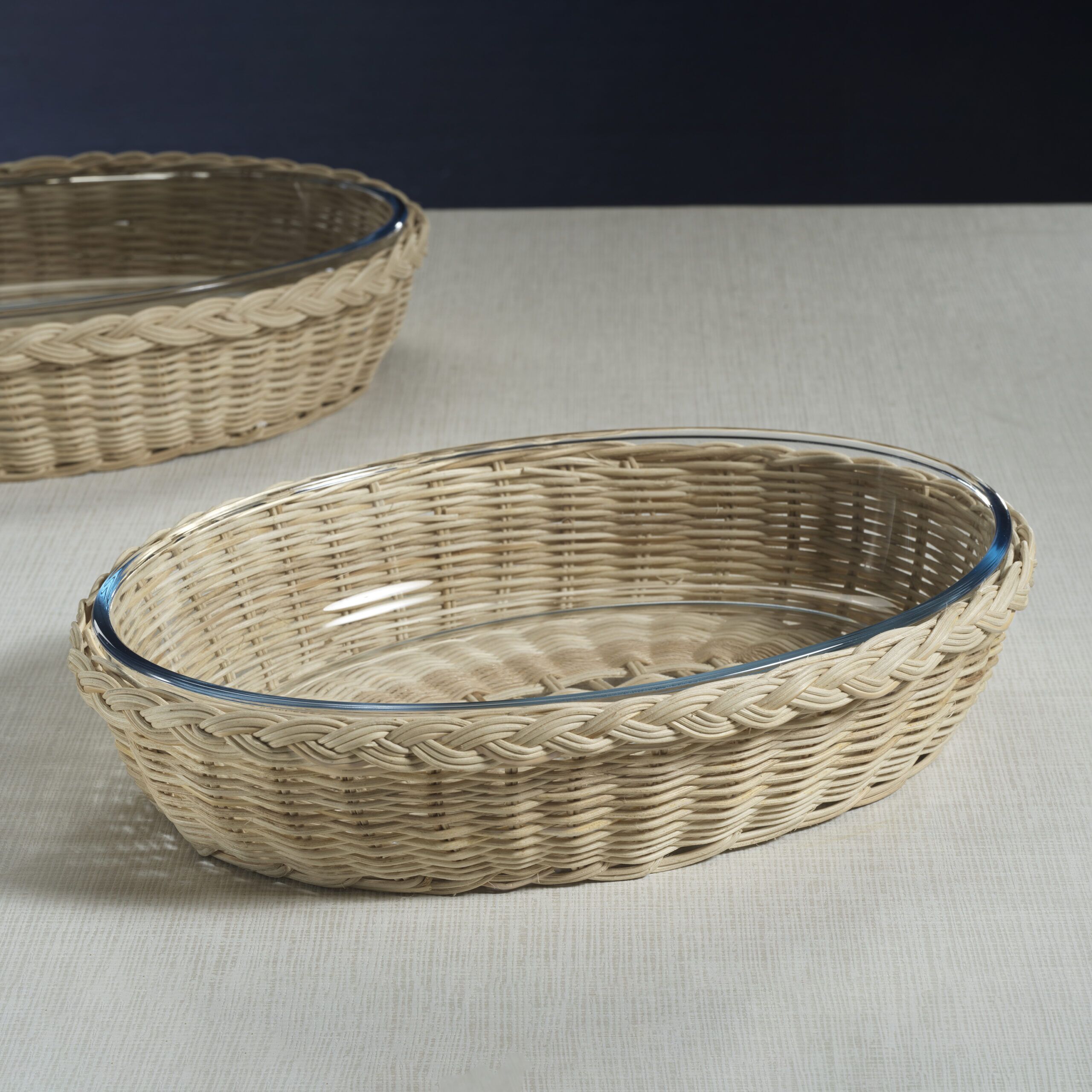 The Palmier Oval Pyrex in Rattan Basket, 14.5" x 10.25" x 3.25" by Zodax - Image 3