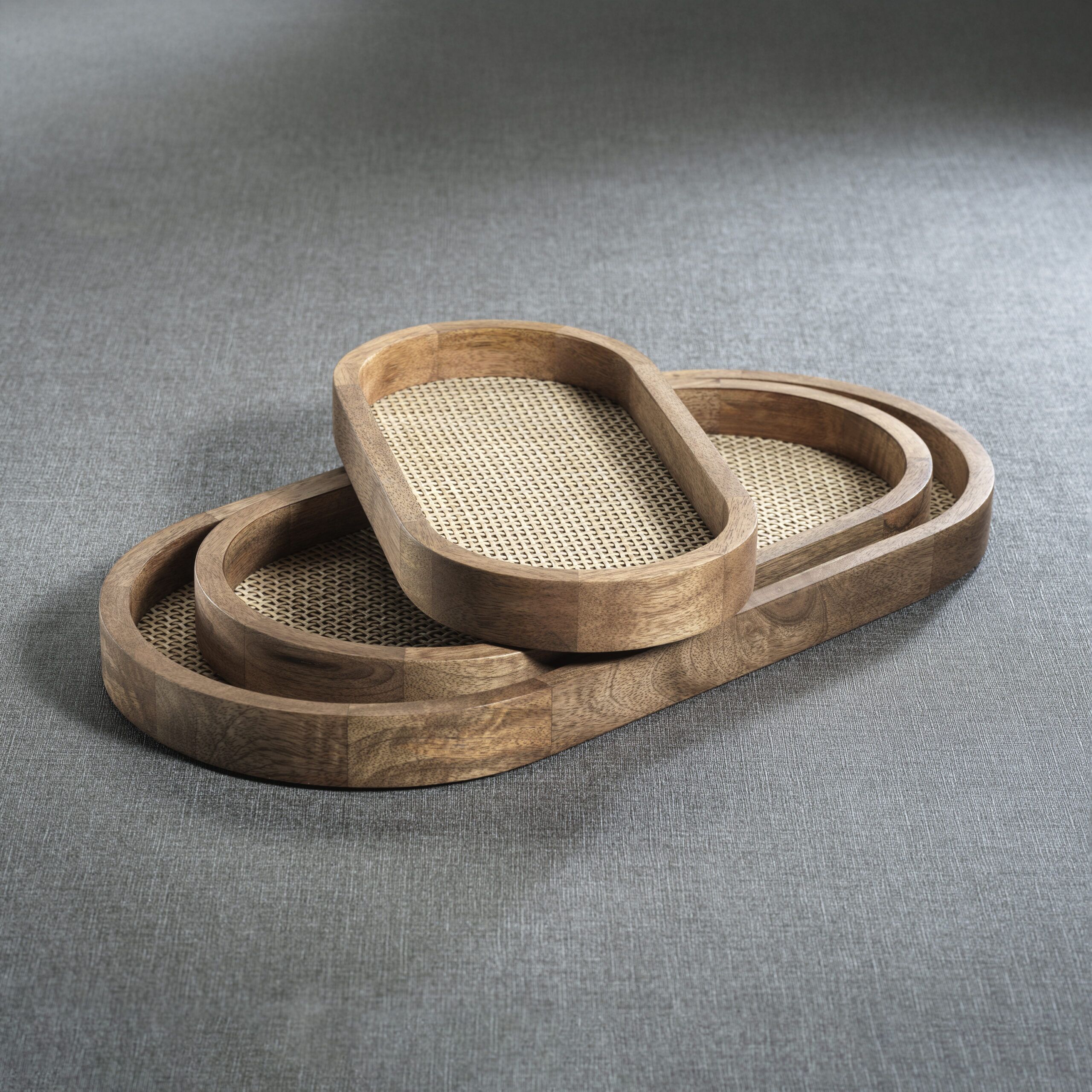 Banyan Mango Wood w/ Rattan Inlay Oval Tray, Large by Zodax