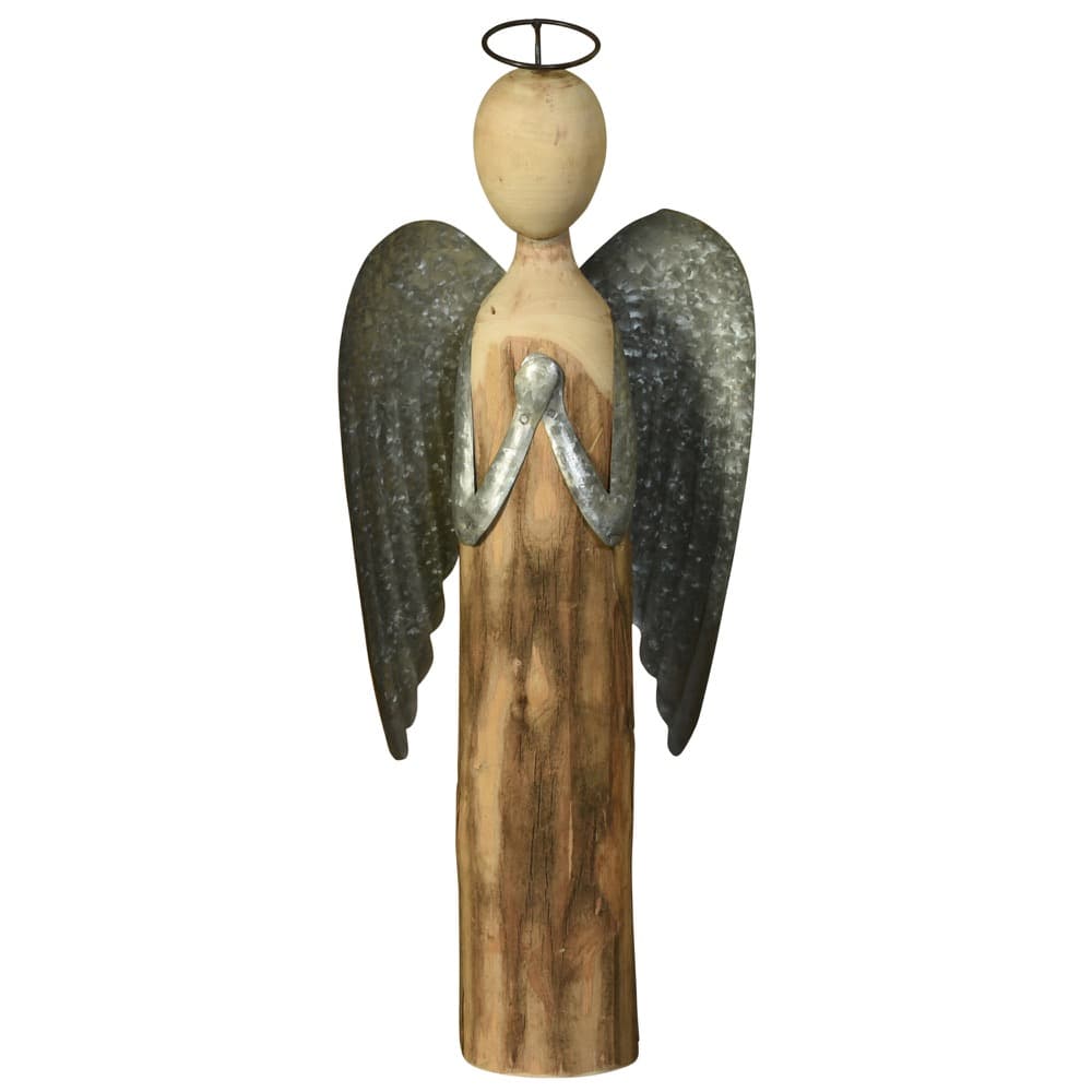 Large Wood and Metal Angel At Prayer by HomArt