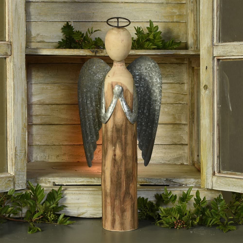 Large Wood and Metal Angel At Prayer by HomArt - Image 2