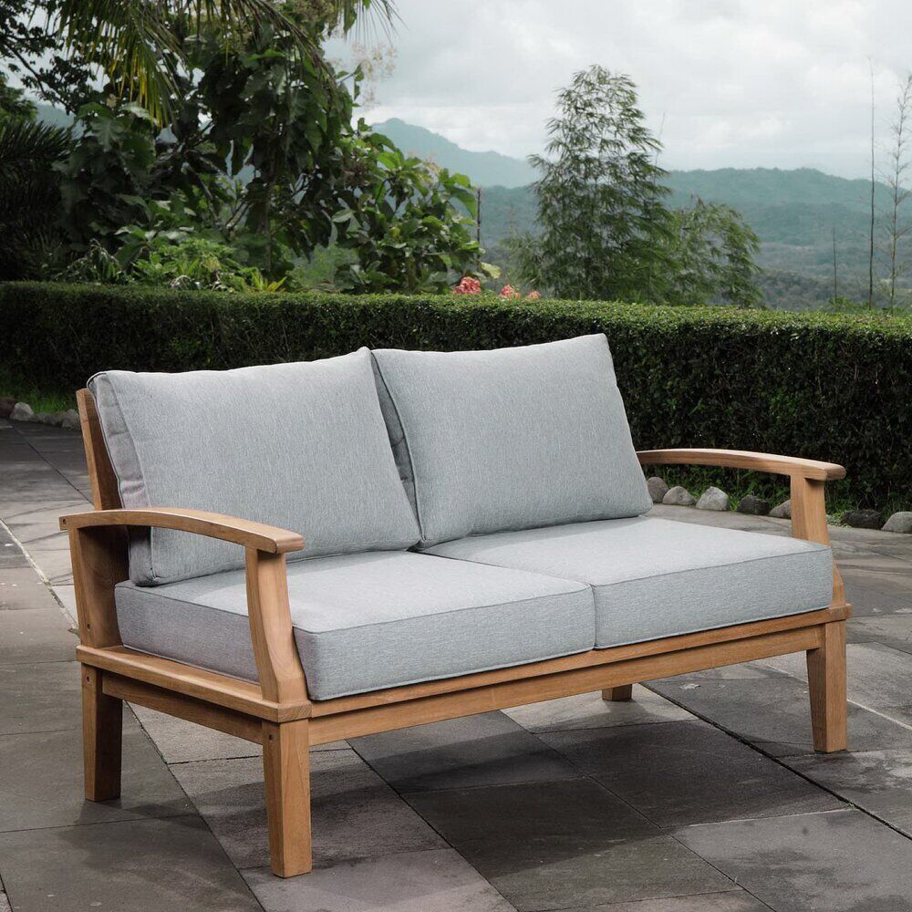 Marina Outdoor Patio Teak Loveseat in Natural Gray by Modway - Image 4