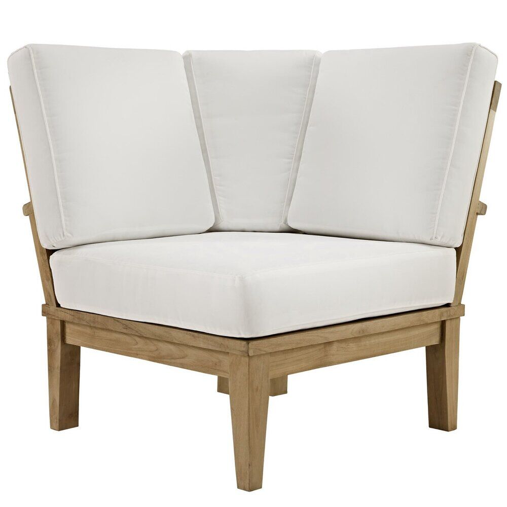 Marina Outdoor Patio Teak Corner Sofa in Natural White by Modway
