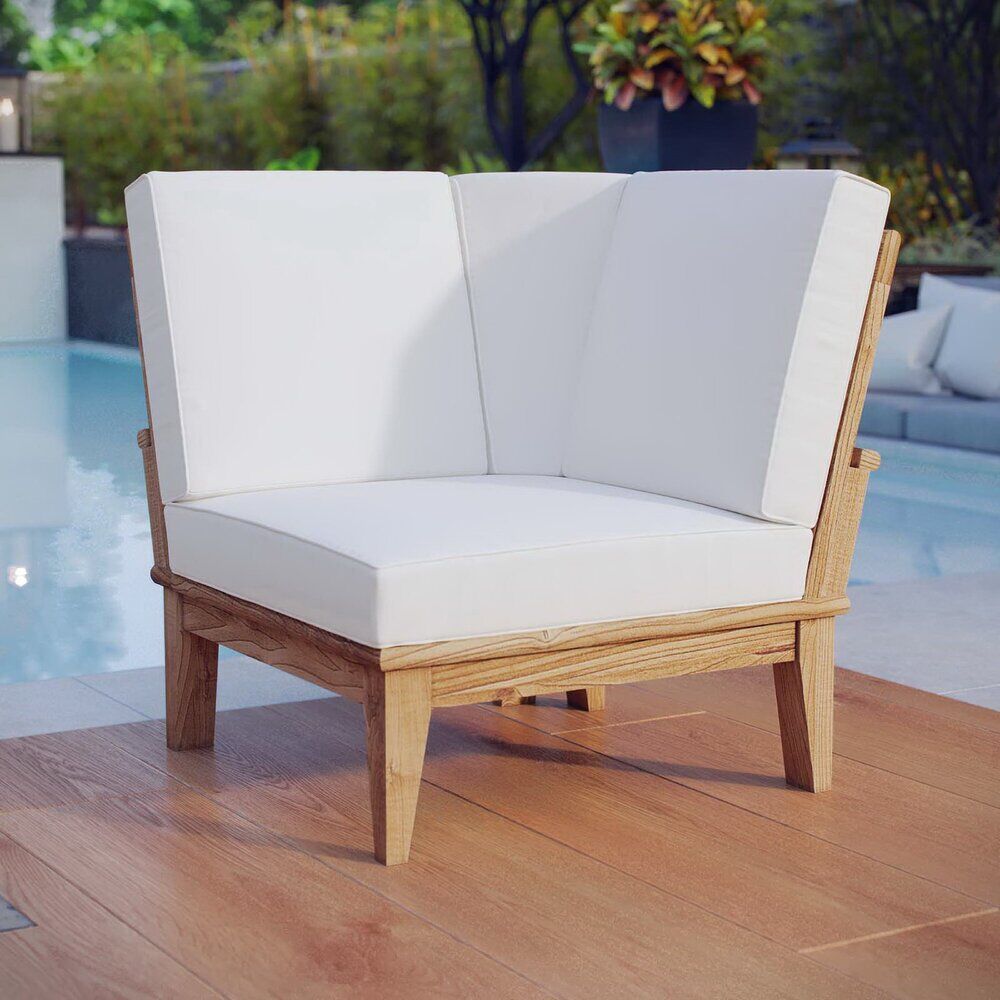 Marina Outdoor Patio Teak Corner Sofa in Natural White by Modway - Image 4