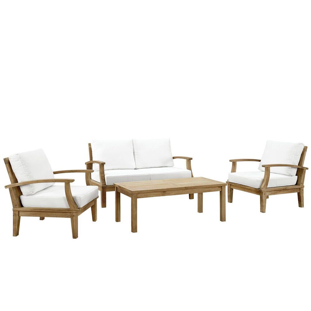 Marina 4 Piece Outdoor Patio Teak Set in Natural White by Modway
