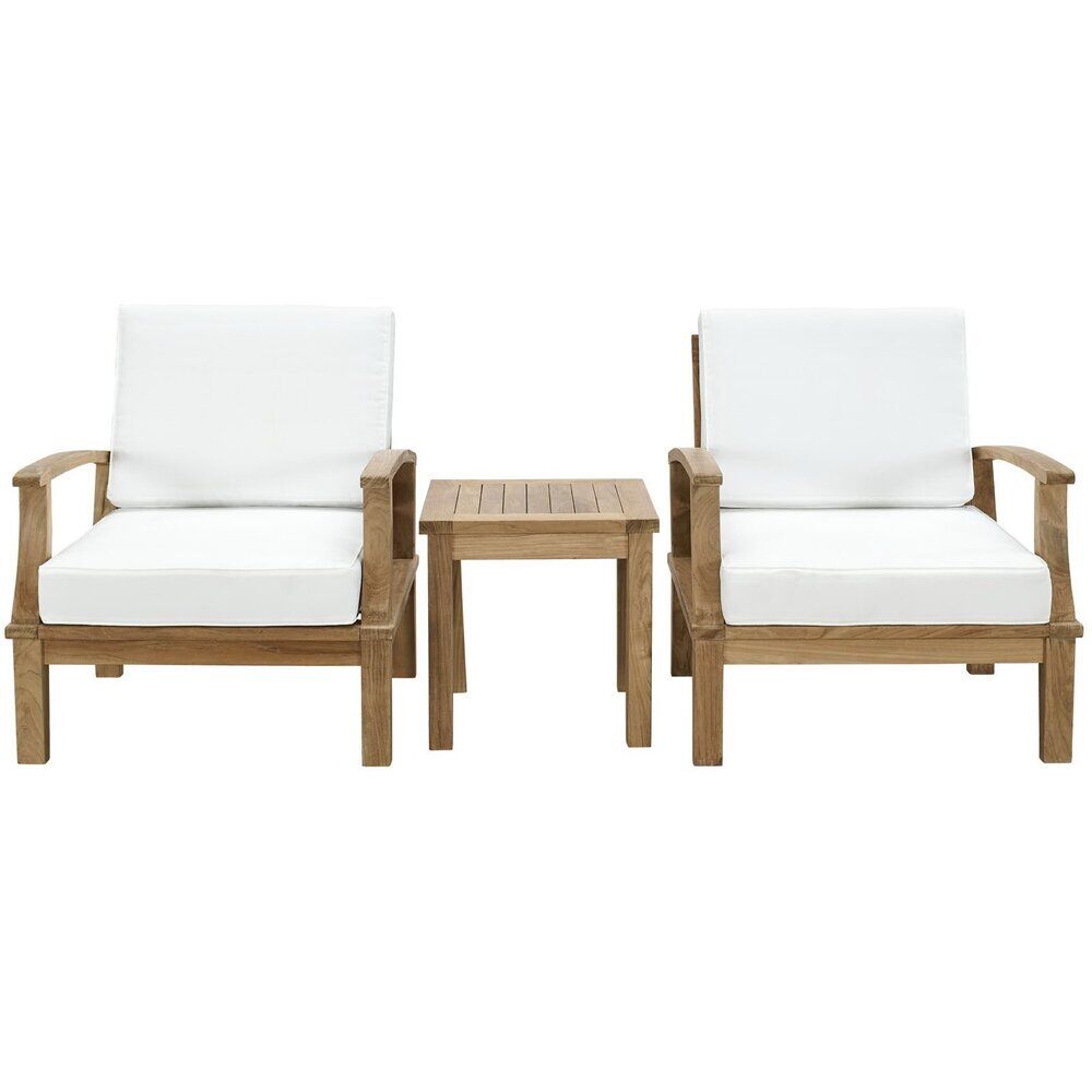 Marina 3 Piece Outdoor Patio Teak Set in Natural White by Modway