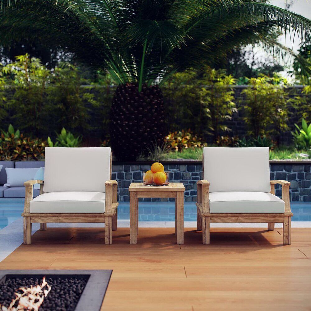 Marina 3 Piece Outdoor Patio Teak Set in Natural White by Modway - Image 6