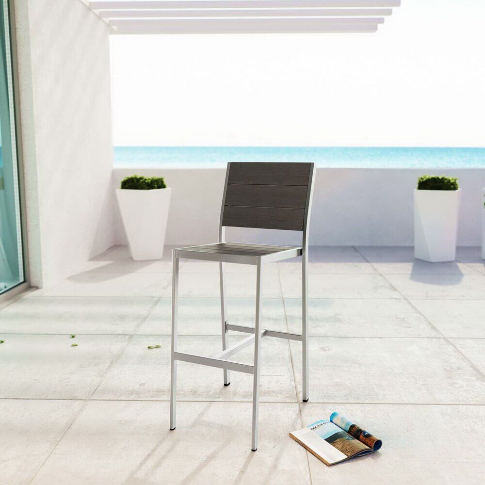 Shore Outdoor Patio Aluminum Armless Bar Stool in Silver Gray by Modway - Image 4