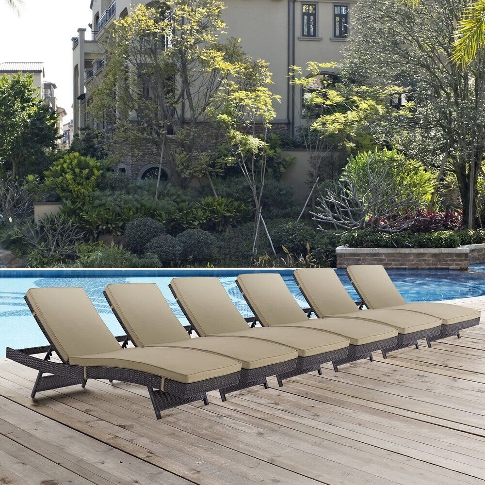Convene Outdoor Patio Chaise Set of 6 in Espresso Mocha by Modway - Image 5