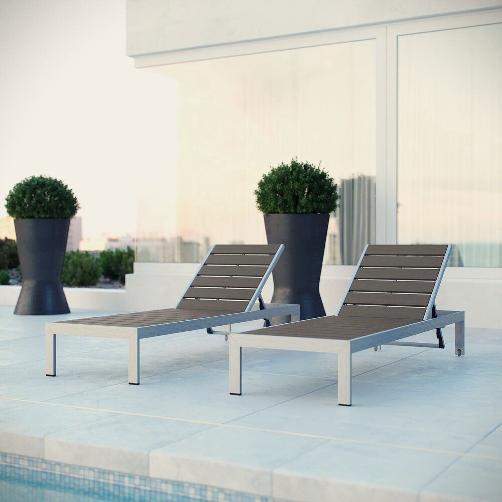 Shore Outdoor Patio Aluminum Chaise Set of 2 in Silver Gray by Modway - Image 5