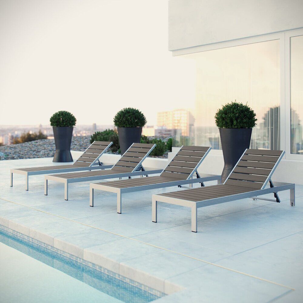 Shore Outdoor Patio Aluminum Chaise Set of 4 in Silver Gray by Modway - Image 5