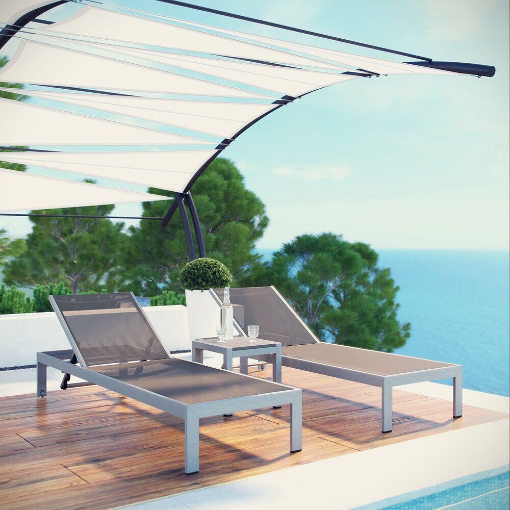 Shore 3 Piece Outdoor Patio Aluminum Set in Silver Gray by Modway - Image 7