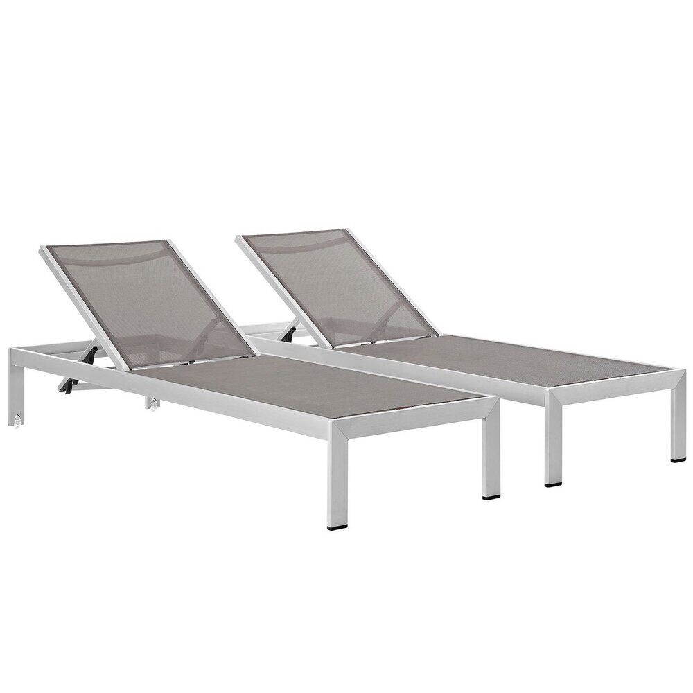 Shore Outdoor Patio Aluminum Chaise Set of 2 in Silver Gray by Modway