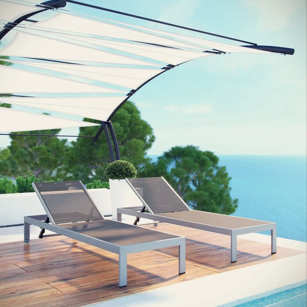 Shore Outdoor Patio Aluminum Chaise Set of 2 in Silver Gray by Modway - Image 5