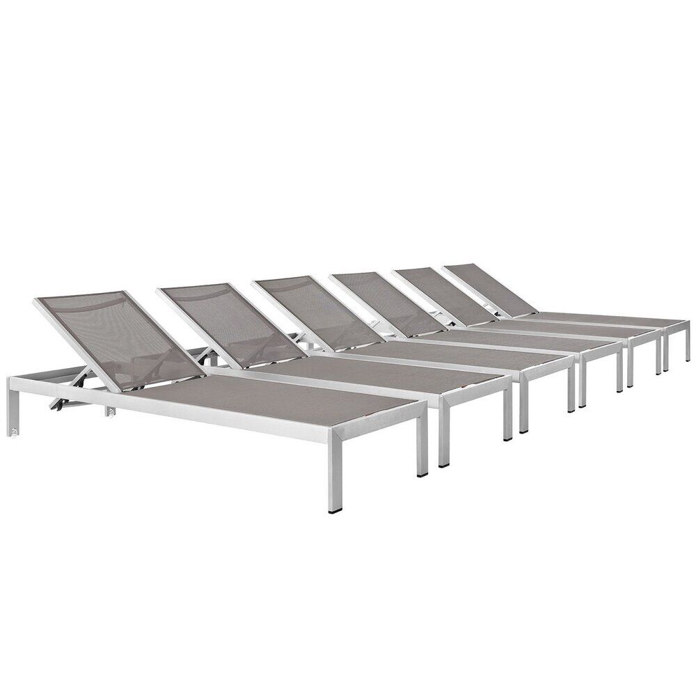 Shore Outdoor Patio Aluminum Chaise Set of 6 in Silver Gray by Modway