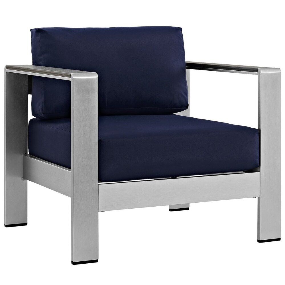 Shore 5 Piece Outdoor Patio Aluminum Sectional Sofa Set in Silver Navy by Modway - Image 4