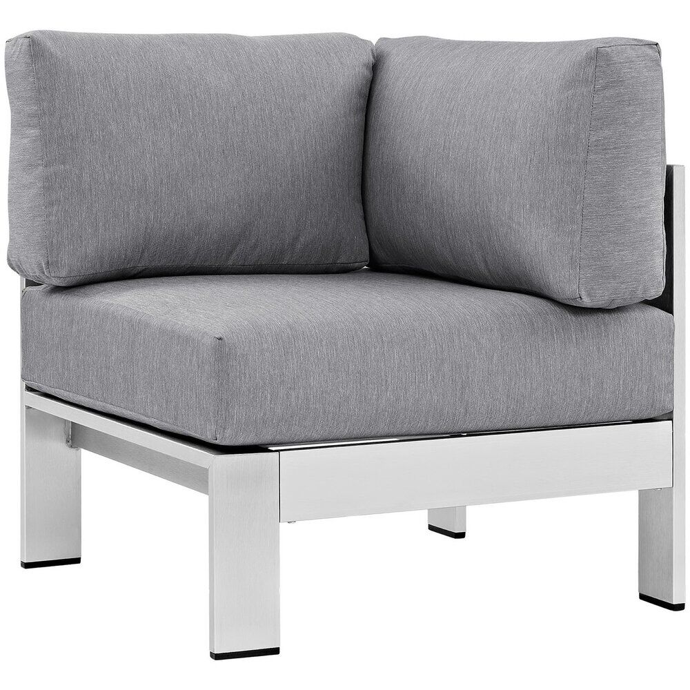 Shore 6 Piece Outdoor Patio Aluminum Sectional Sofa Set in Silver Gray by Modway - Image 5