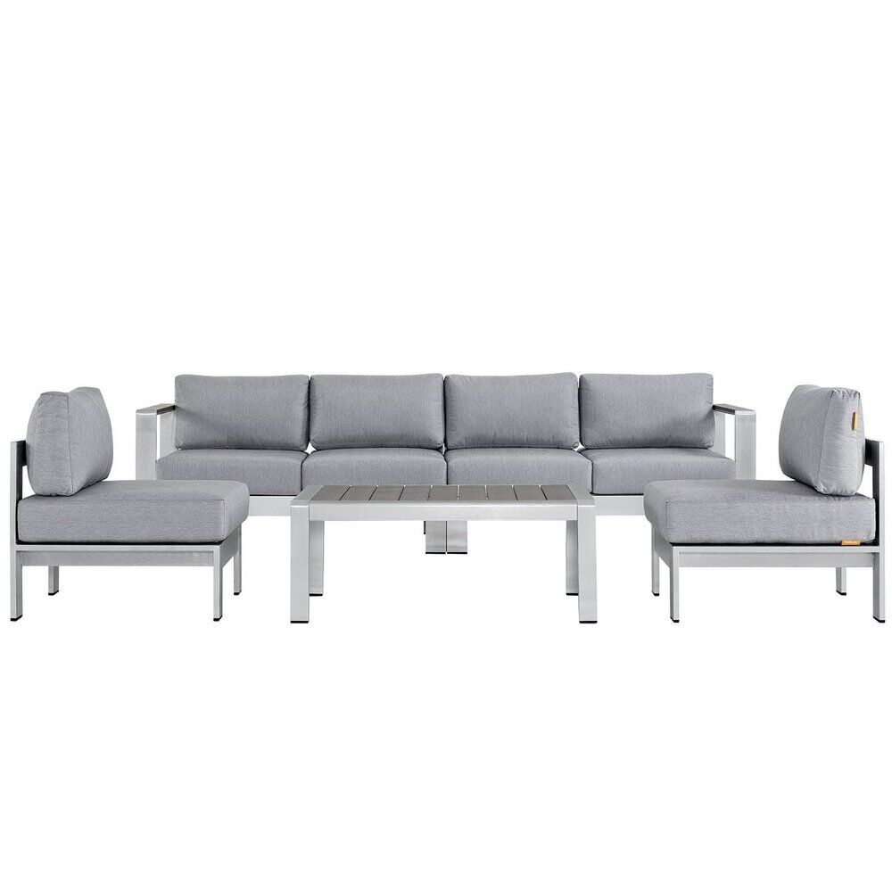 Shore 5 Piece Outdoor Patio Aluminum Sectional Sofa Set in Silver Gray by Modway