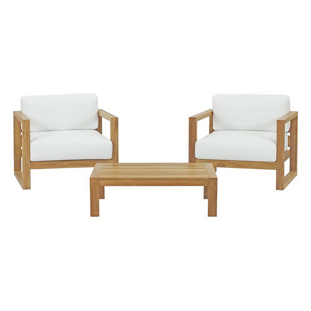 Upland 3 Piece Outdoor Patio Teak Set in Natural White by Modway