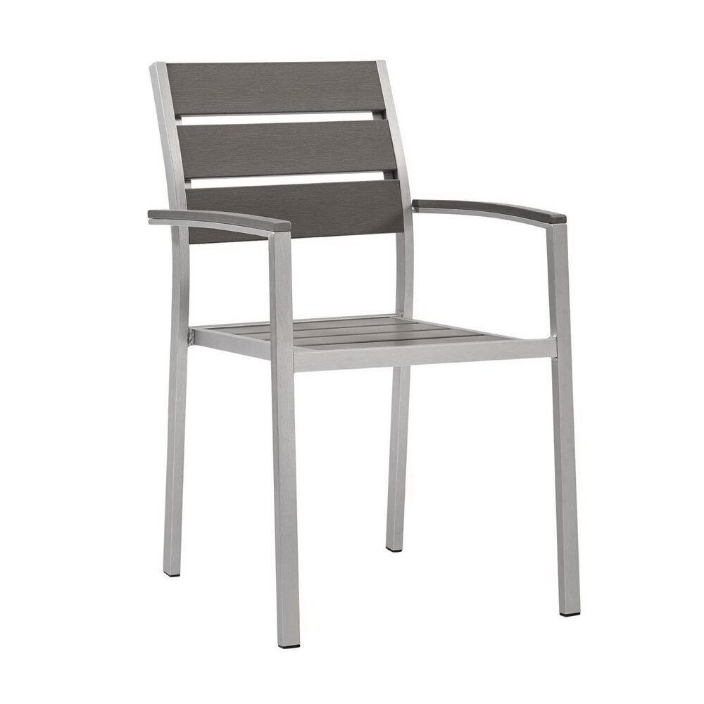 Shore Outdoor Patio Aluminum Dining Armchair in Silver Gray by Modway