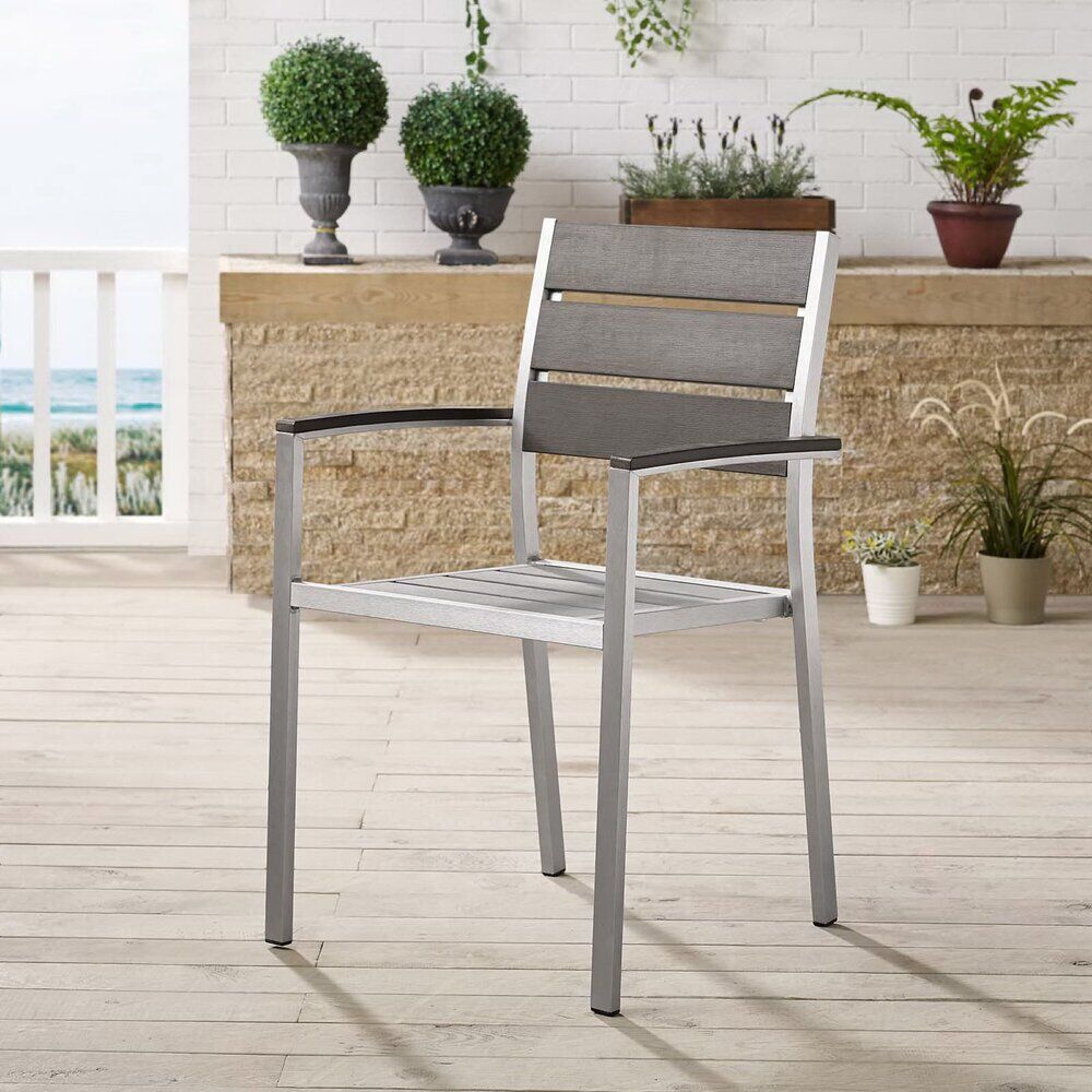 Shore Outdoor Patio Aluminum Dining Armchair in Silver Gray by Modway - Image 4
