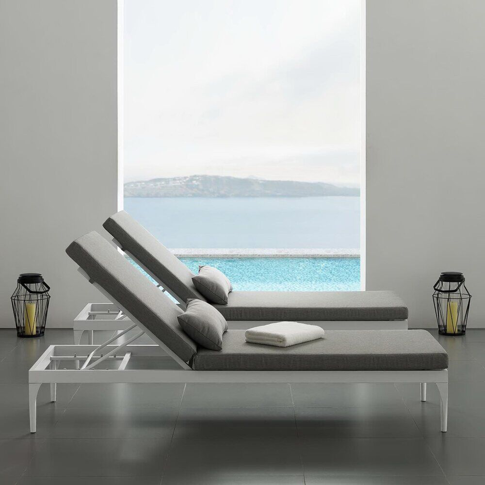 Perspective Cushion Outdoor Patio Chaise Lounge Chair in White Gray by Modway - Image 7