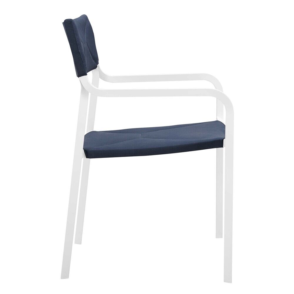 Raleigh Stackable Outdoor Patio Aluminum Dining Armchair in White Navy by Modway - Image 2