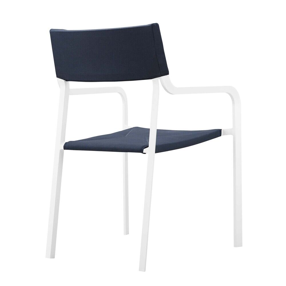 Raleigh Stackable Outdoor Patio Aluminum Dining Armchair in White Navy by Modway - Image 3