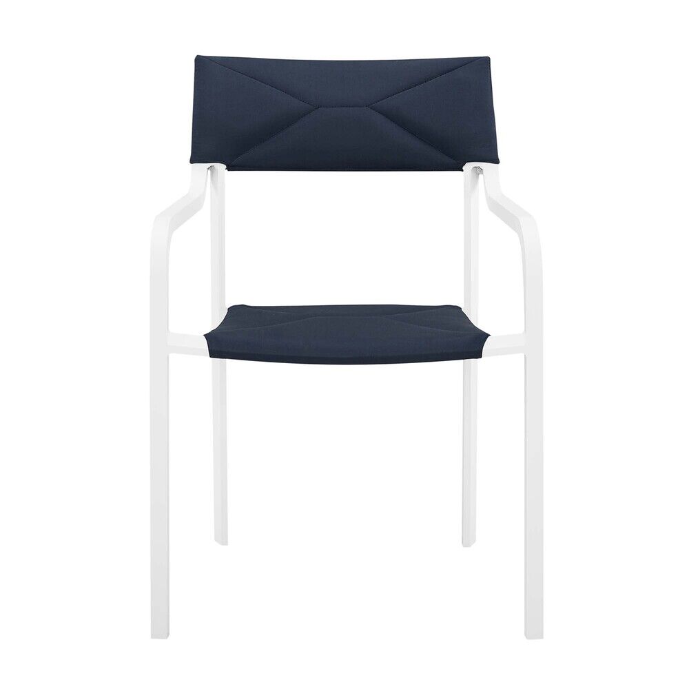 Raleigh Stackable Outdoor Patio Aluminum Dining Armchair in White Navy by Modway - Image 4