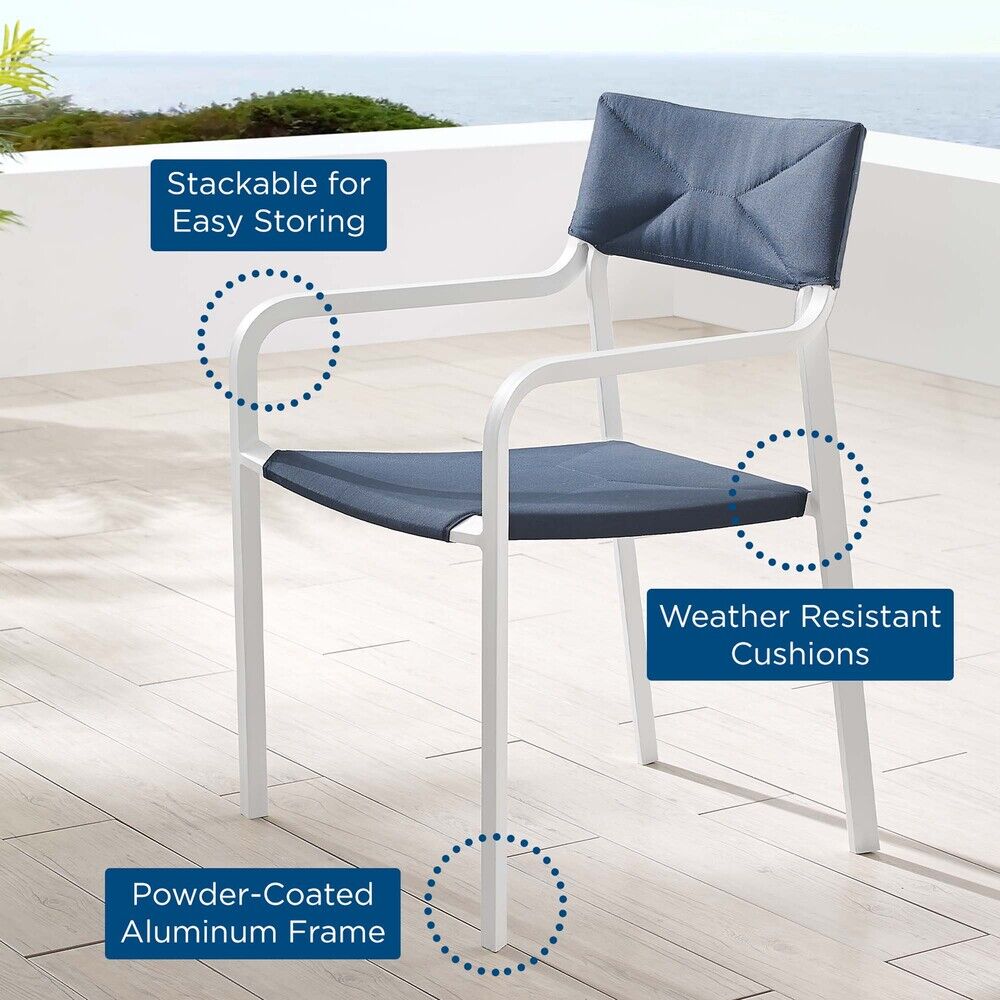 Raleigh Stackable Outdoor Patio Aluminum Dining Armchair in White Navy by Modway - Image 7