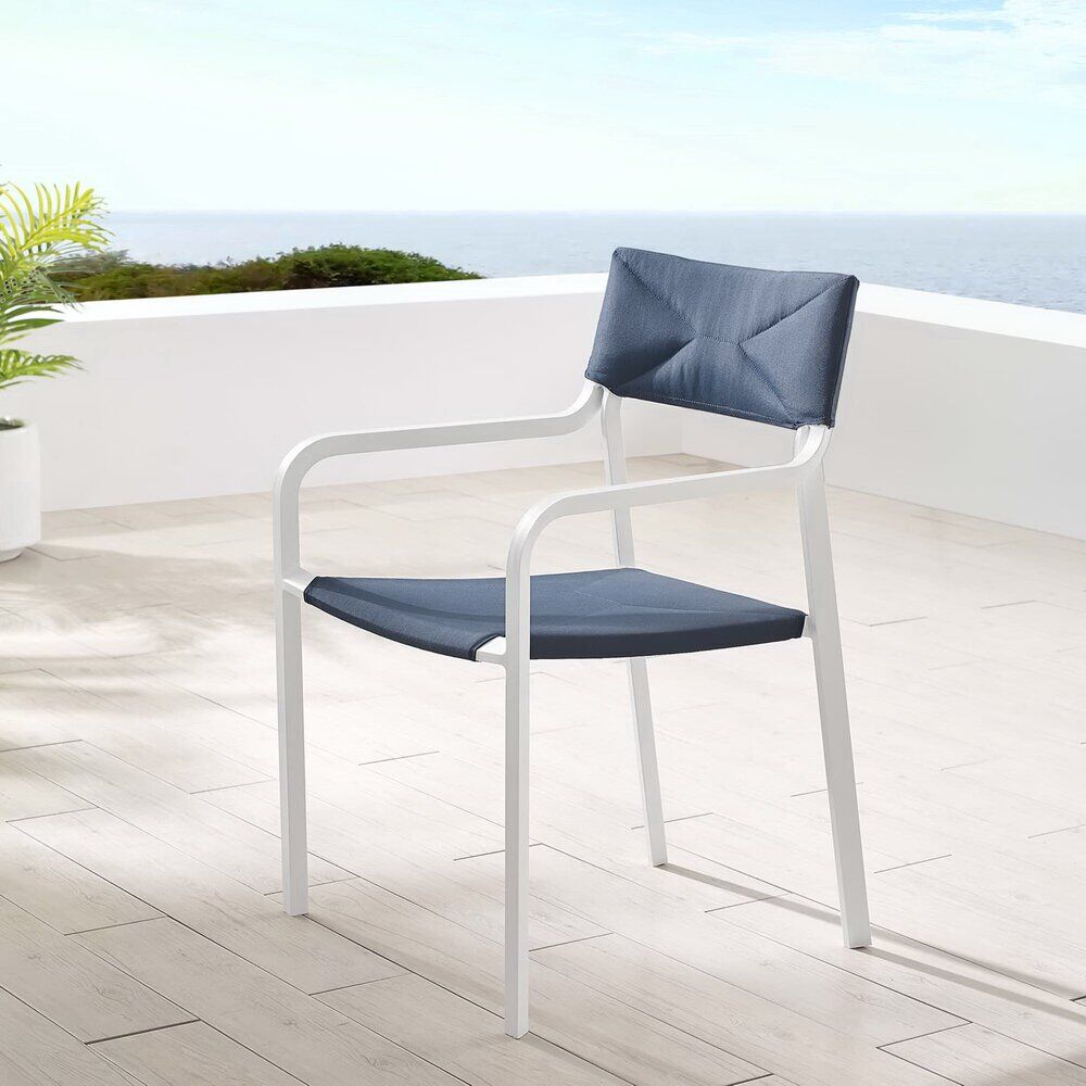 Raleigh Stackable Outdoor Patio Aluminum Dining Armchair in White Navy by Modway - Image 6