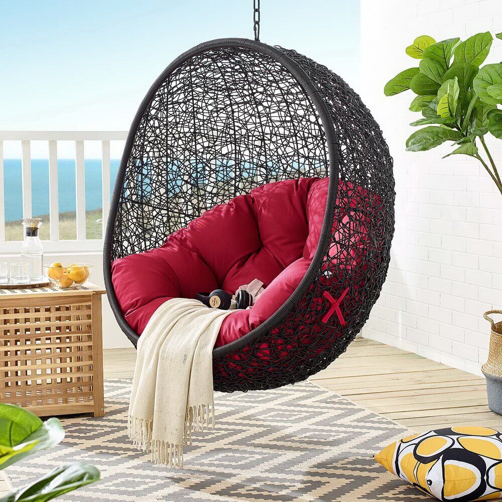 Encase Swing Outdoor Patio Lounge Chair Without Stand in Black Red by Modway - Image 7