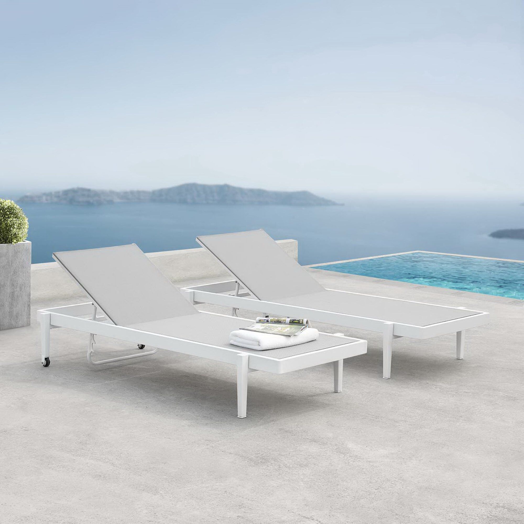Charleston Outdoor Patio Aluminum Chaise Lounge Chair Set of 2 by Modway - Image 4