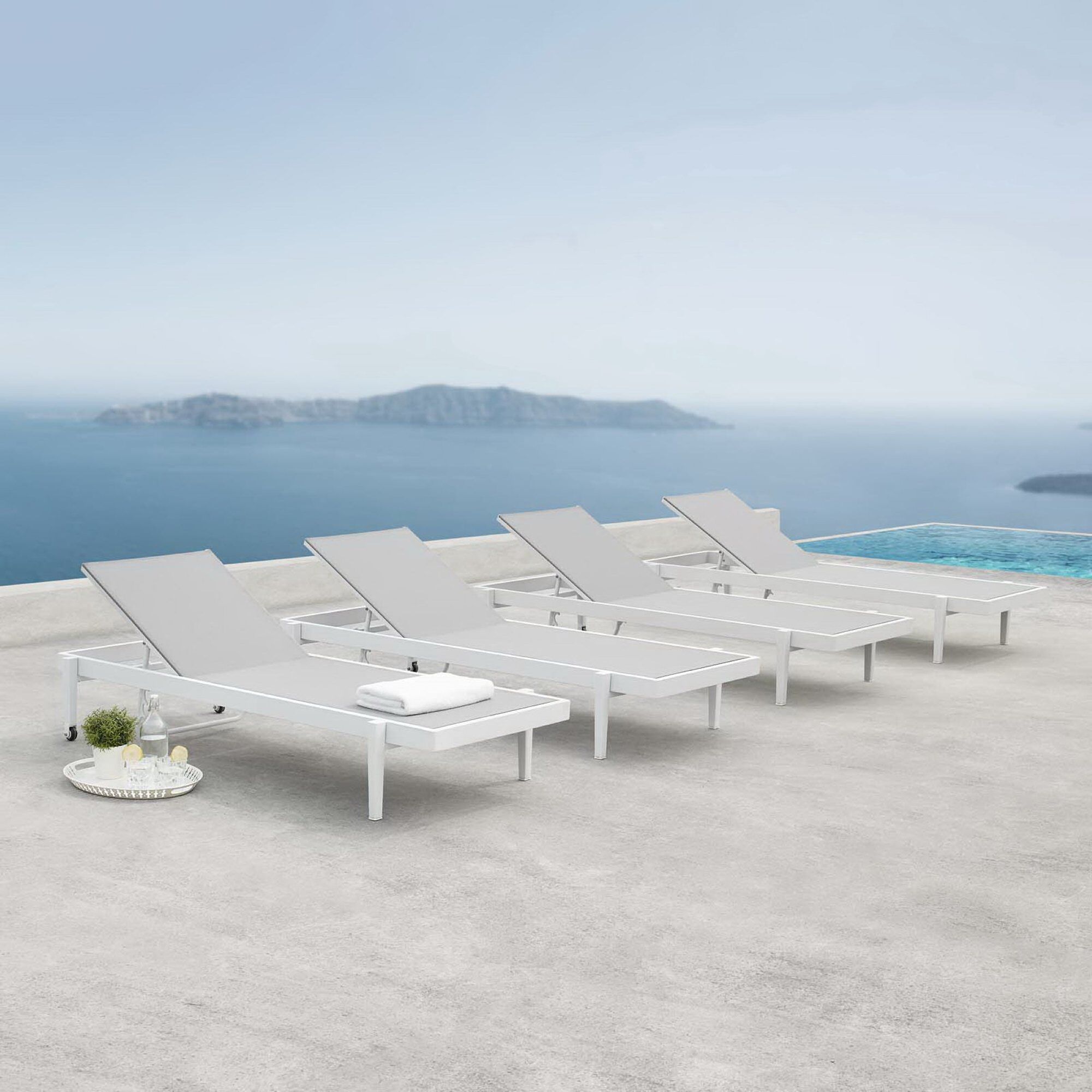 Charleston Outdoor Patio Aluminum Chaise Lounge Chair Set of 4 by Modway - Image 4