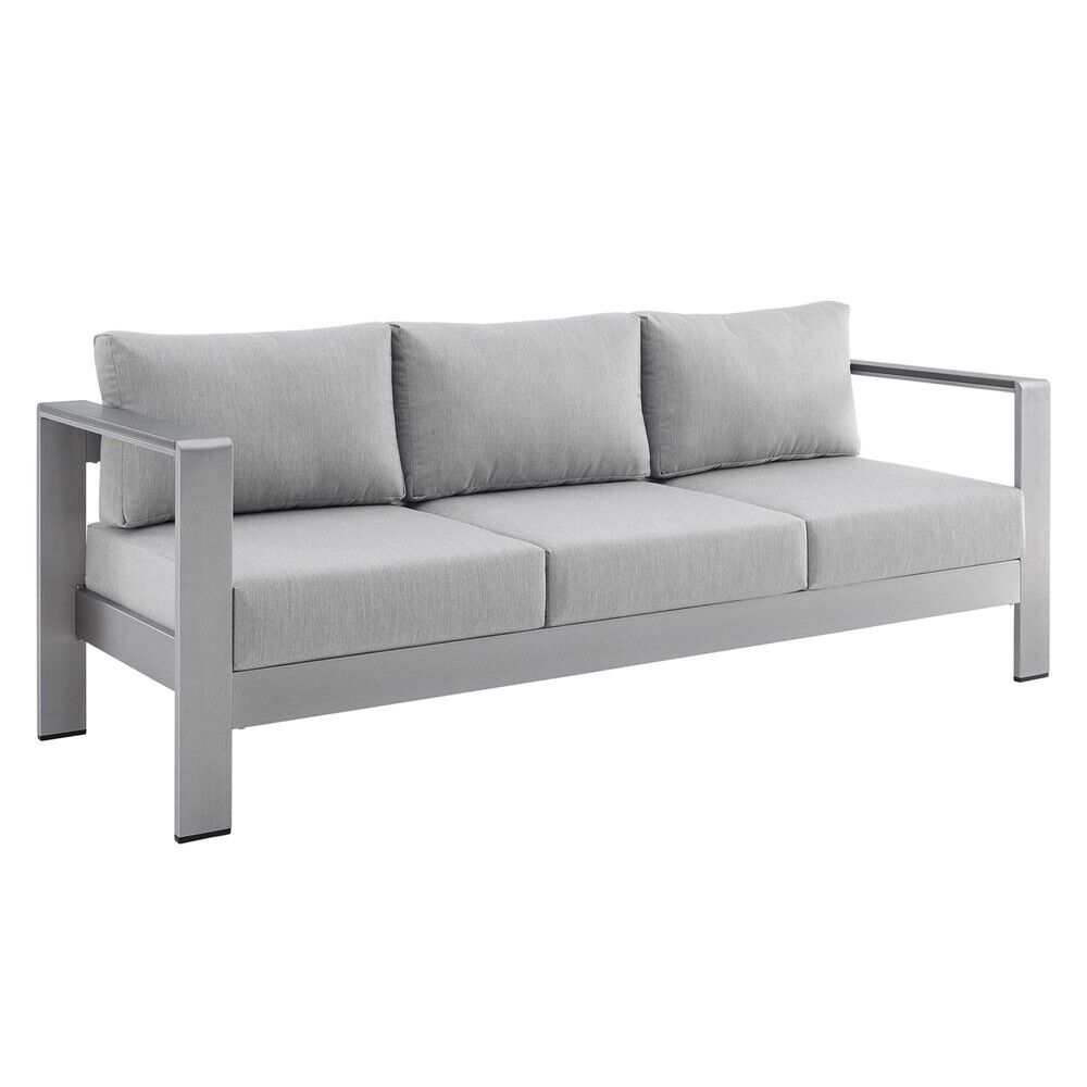 Shore Sunbrella® Fabric Aluminum Outdoor Patio Sofa in Silver Gray by Modway