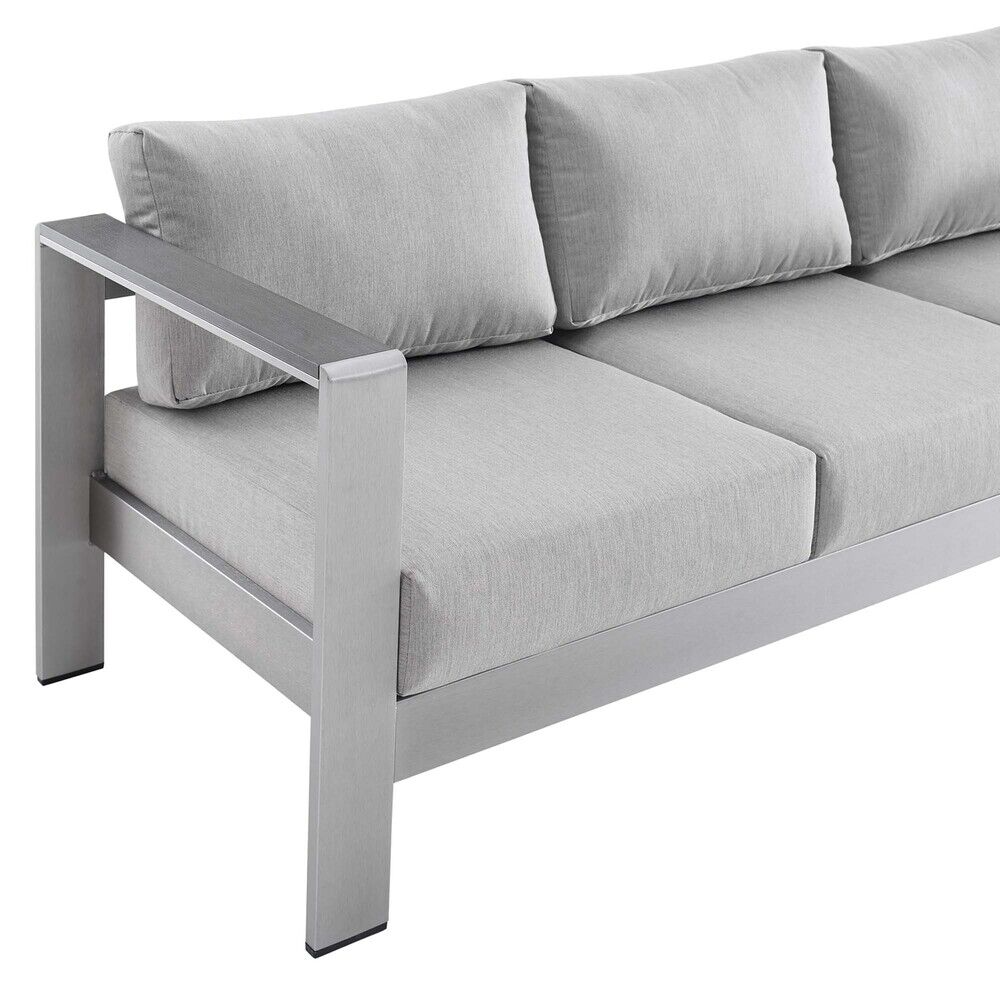 Shore Sunbrella® Fabric Aluminum Outdoor Patio Sofa in Silver Gray by Modway - Image 6