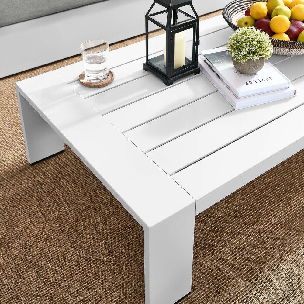 Tahoe Outdoor Patio Powder-Coated Aluminum Coffee Table in White by Modway - Image 7