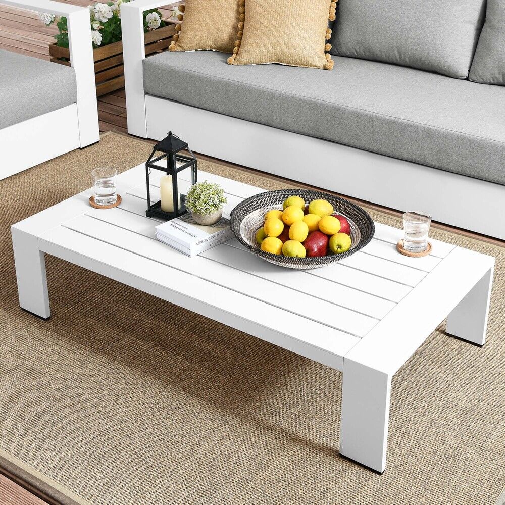 Tahoe Outdoor Patio Powder-Coated Aluminum Coffee Table in White by Modway - Image 6