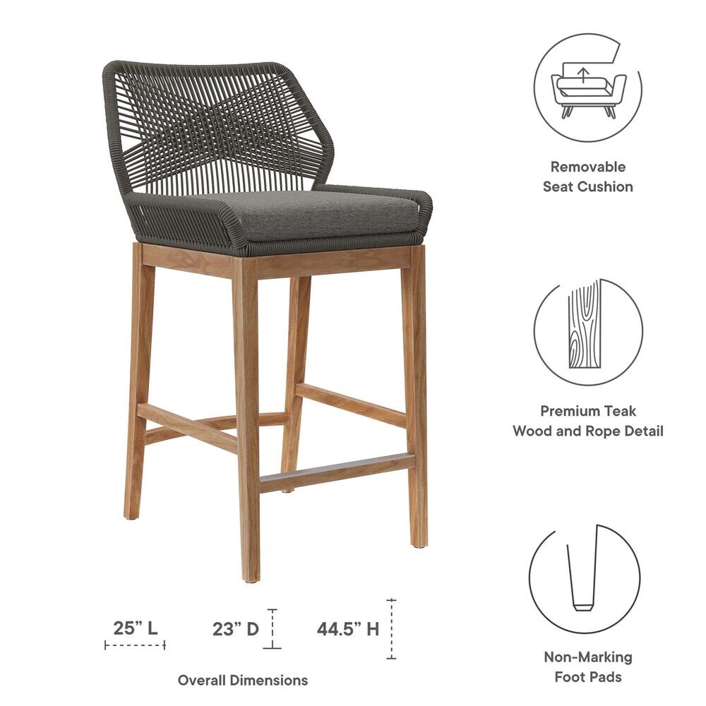 Wellspring 3-Piece Outdoor Patio Teak Wood Bar Set in Gray Graphite by Modway - Image 5