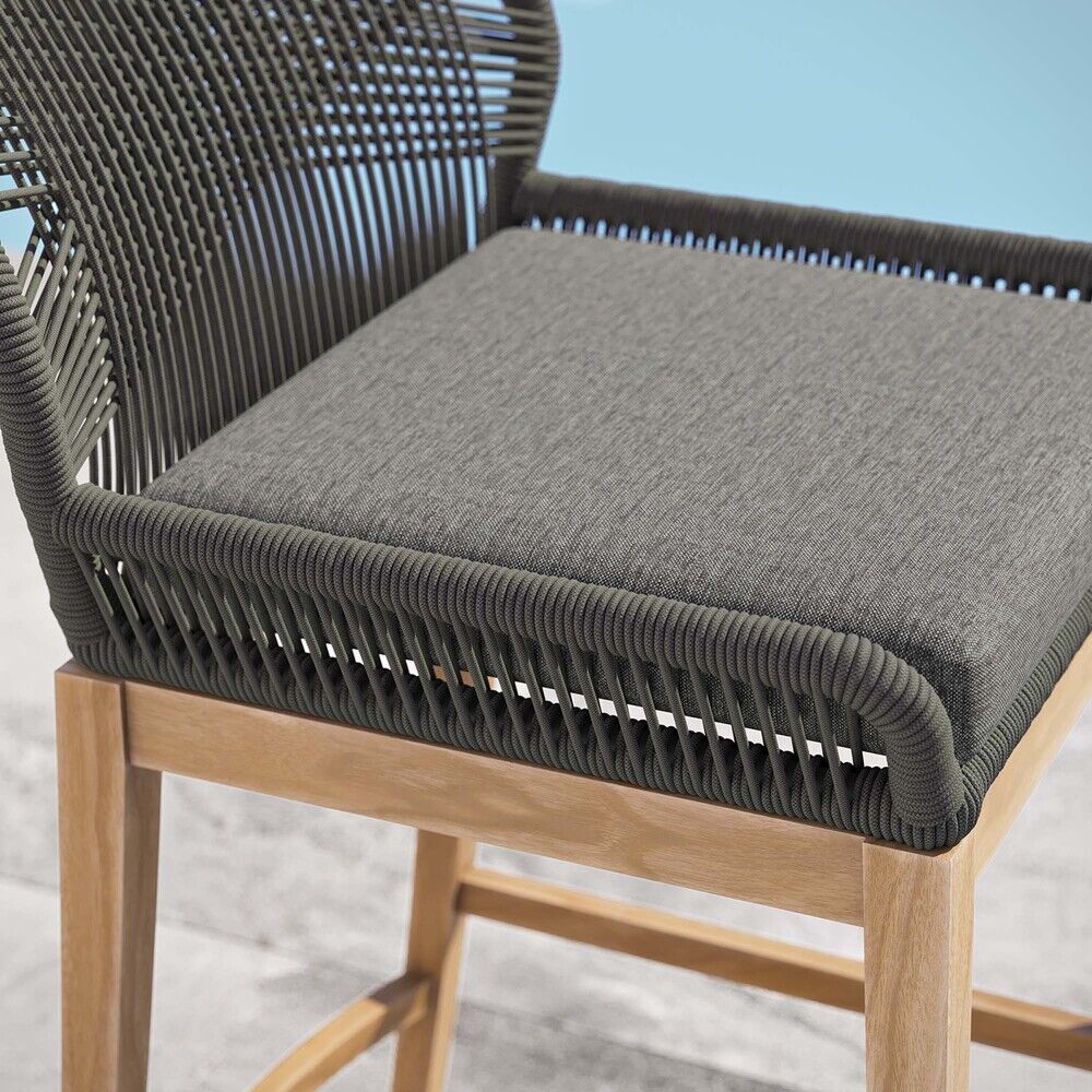 Wellspring Outdoor Patio Teak Wood Bar Stool in Gray Graphite by Modway - Image 7