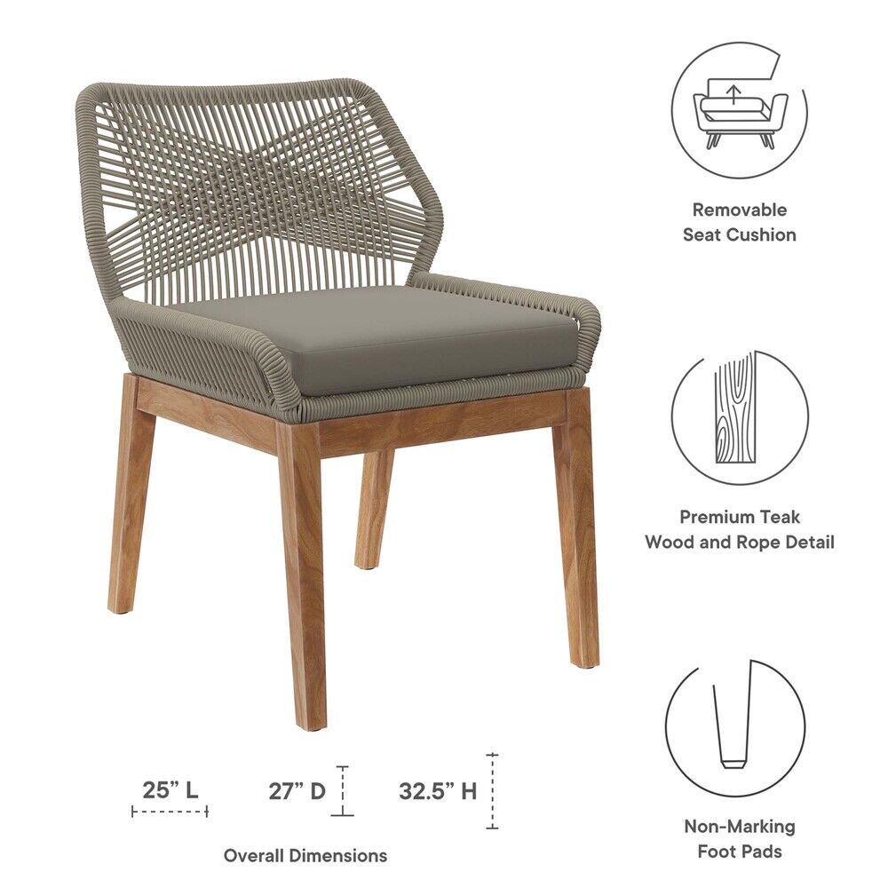 Wellspring Outdoor Patio Teak Wood Dining Chair in Light Gray Greige by Modway - Image 2