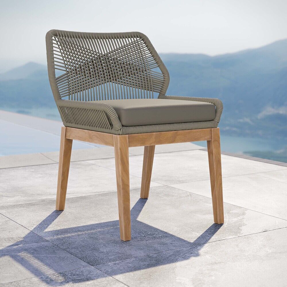 Wellspring Outdoor Patio Teak Wood Dining Chair in Light Gray Greige by Modway - Image 6