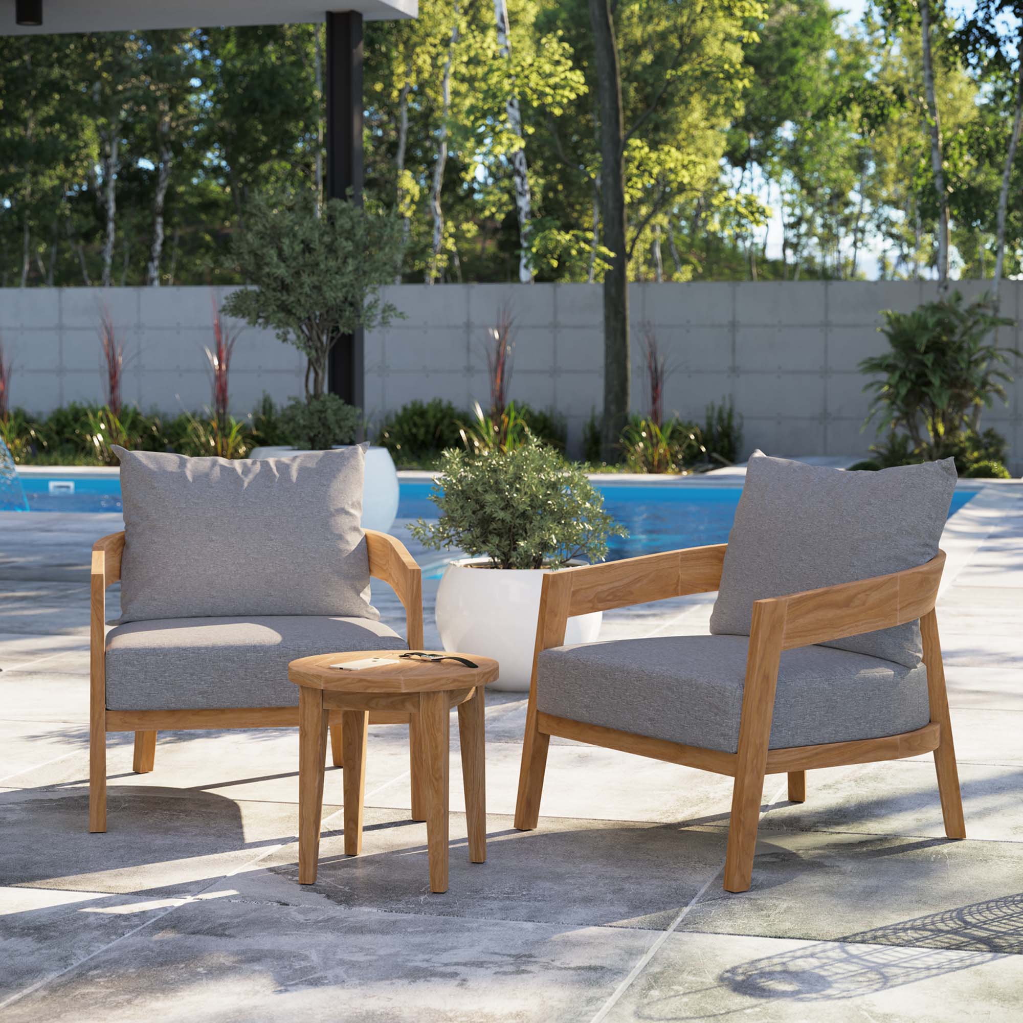 Brisbane 3-Piece Teak Wood Outdoor Patio Set by Modway - Image 12