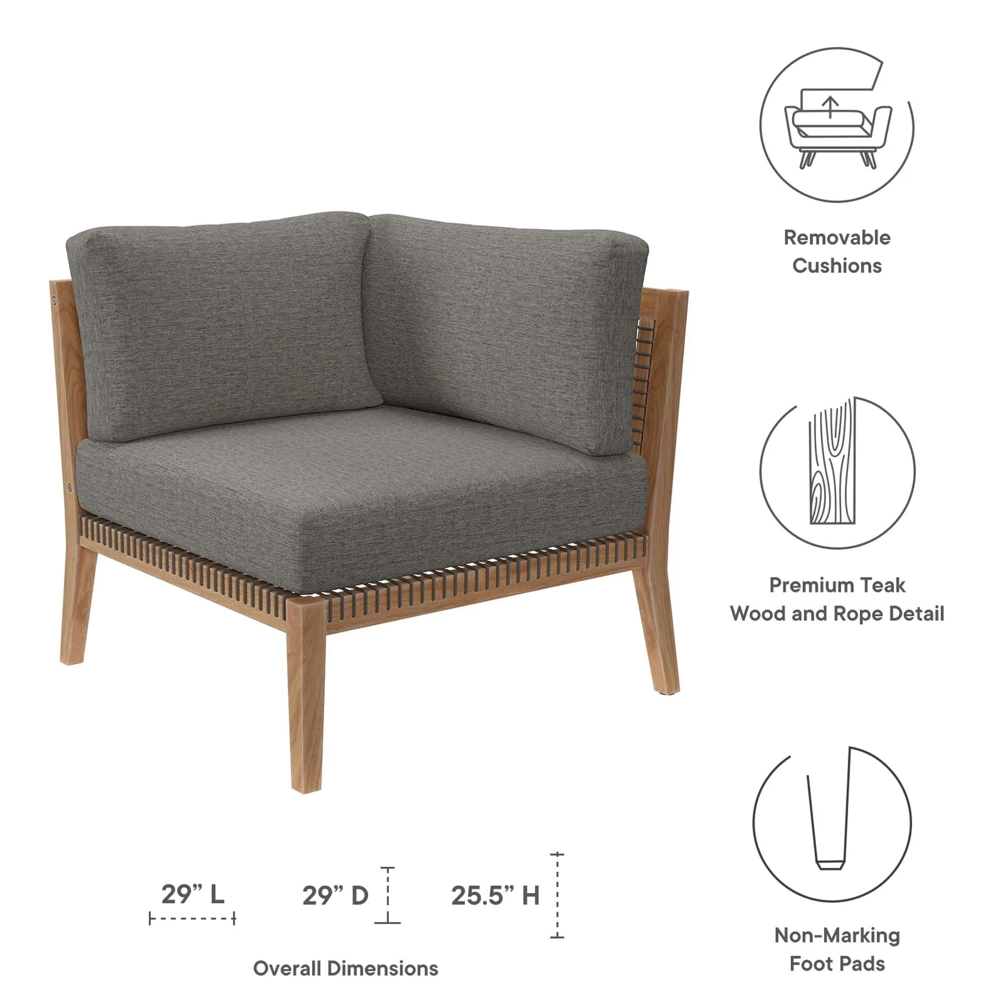 Clearwater Outdoor Patio Teak Wood Corner Chair by Modway - Image 2