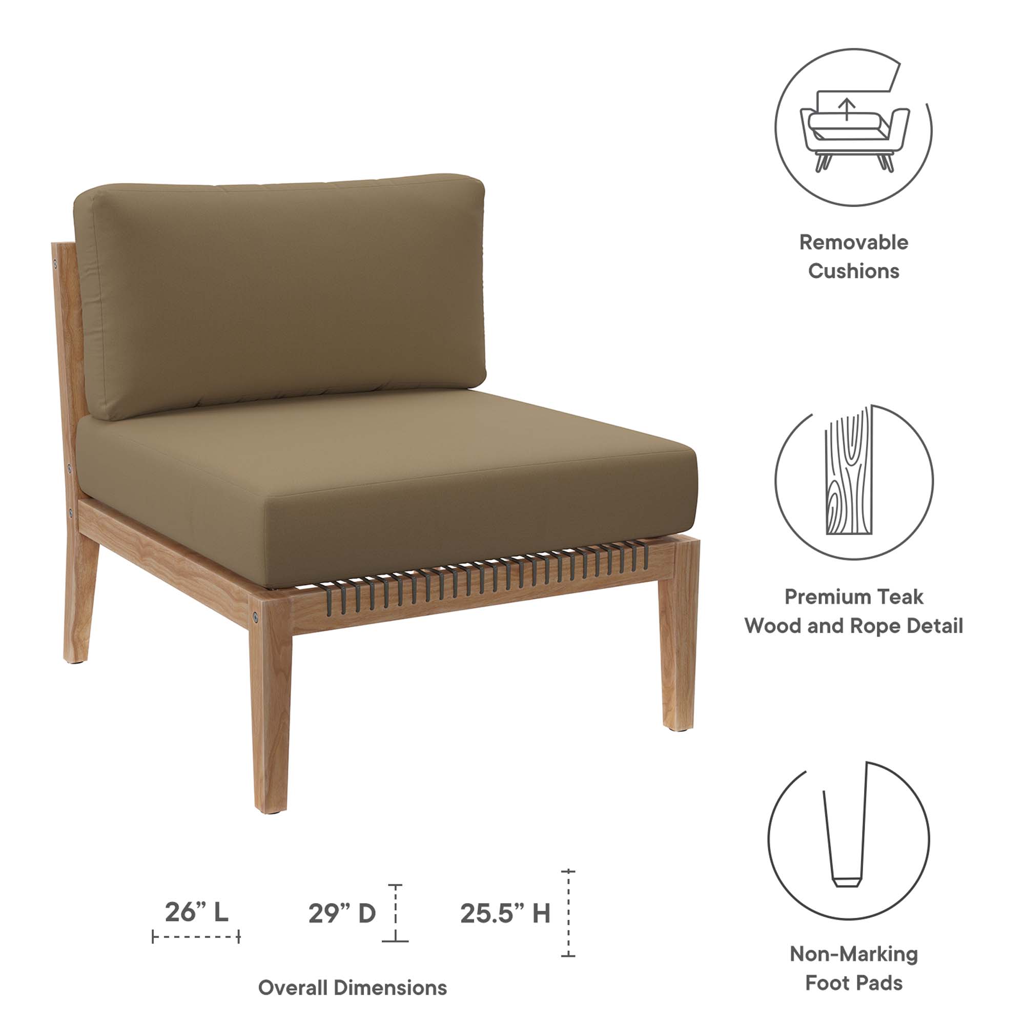 Clearwater Outdoor Patio Teak Wood Armless Chair by Modway - Image 2