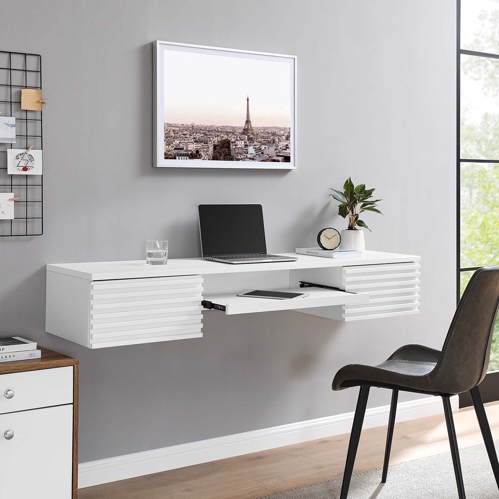 Render Wall Mount Wood Office Desk in White by Modway - Image 10