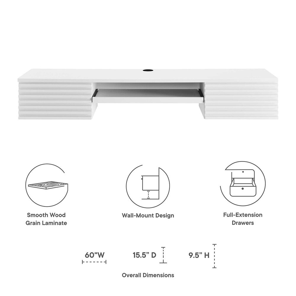 Render Wall Mount Wood Office Desk in White by Modway - Image 2
