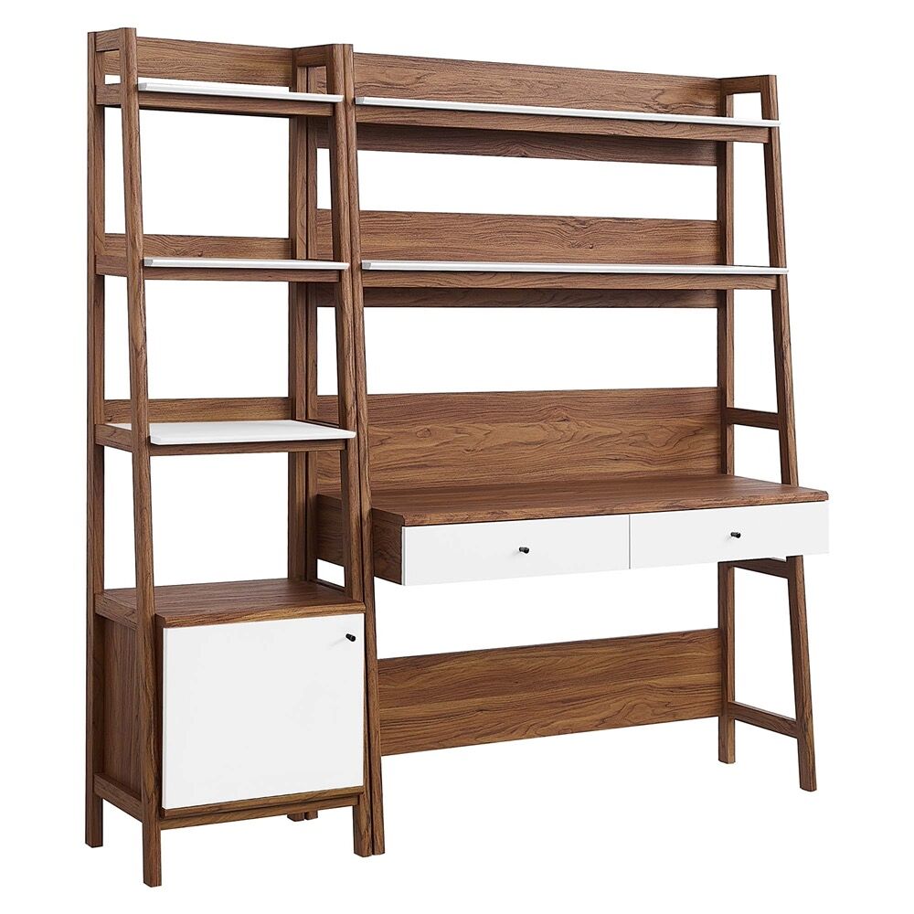 Bixby 2-Piece Wood Office Desk and Bookshelf in Walnut White by Modway